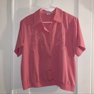 HABAND Light Pink Embroidered Butterfly Beaded Button Front Top